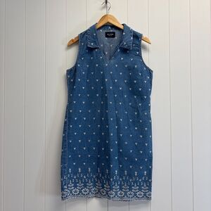Vintage Solutions Petite Denim Mini‎ Dress Women PM Embroidered 90s Summer Boho